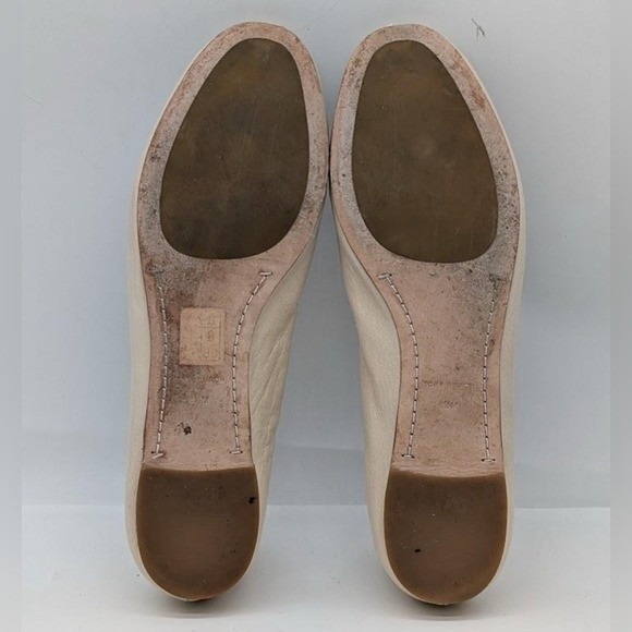 Tory Burch Eleanor Ballet Flats Cream Leather Gold Logo Round Toe Women 8.5M